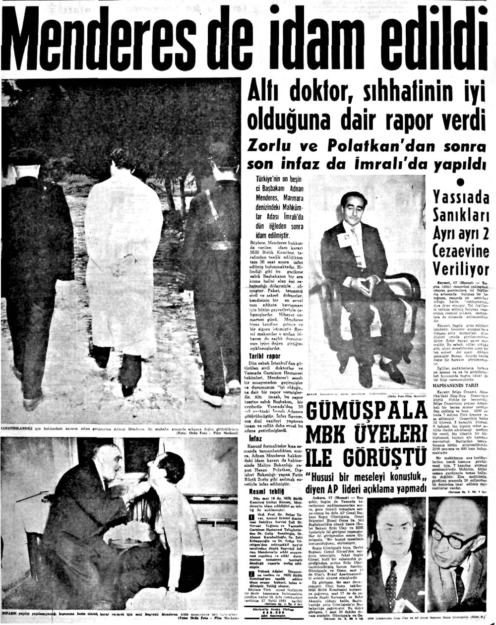 Adnan Menderes İmralı adasında idam edildi