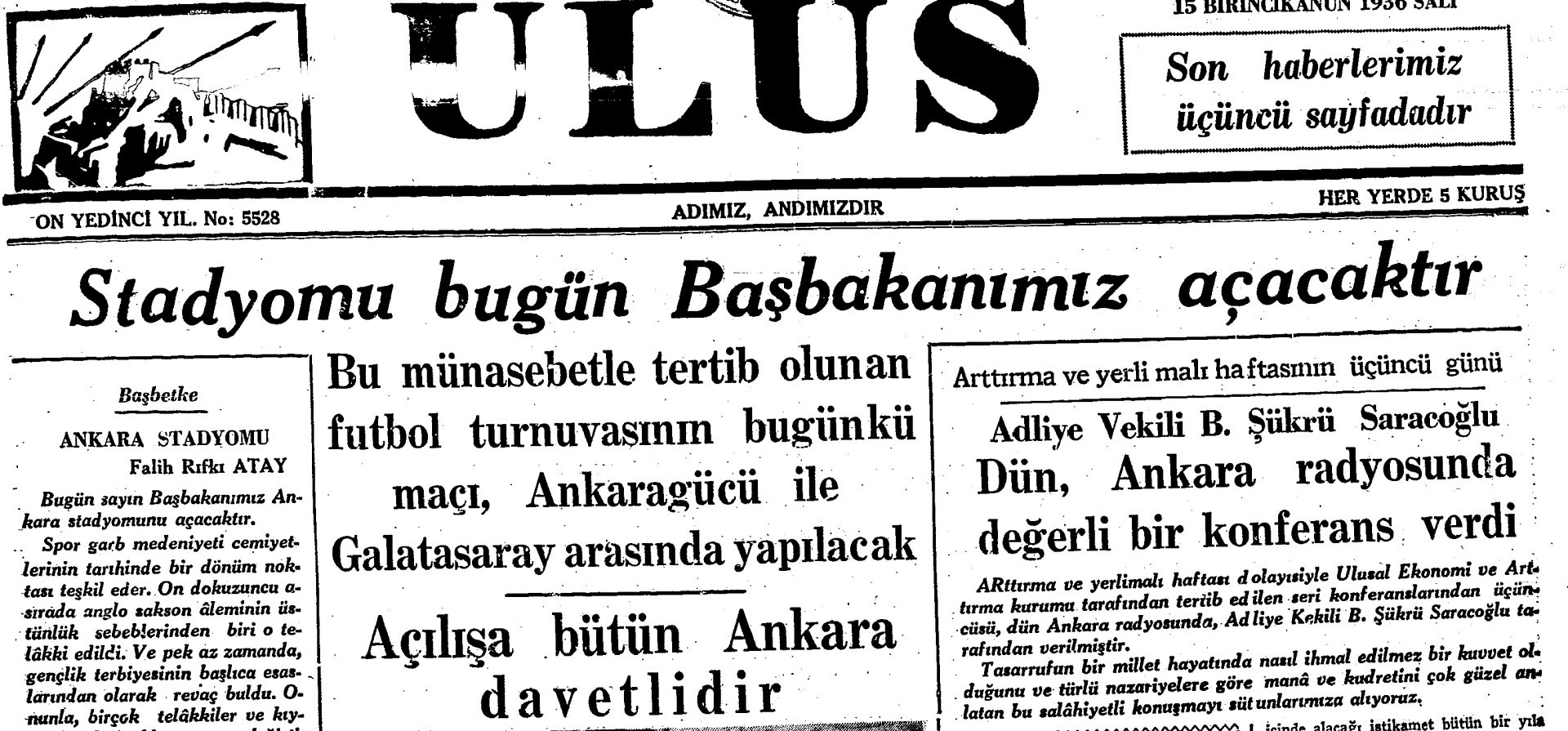 Ankara On Dokuz Mayıs Stadyumu ne zaman açıldı - 15 Aralık 1936 - Tarihte Bugün
